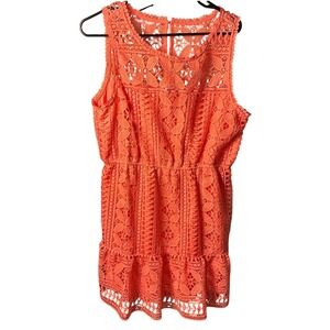 BB Dakota Coral Floral Lace Sleeveless Tiered Mini Dress Large Womens Lined